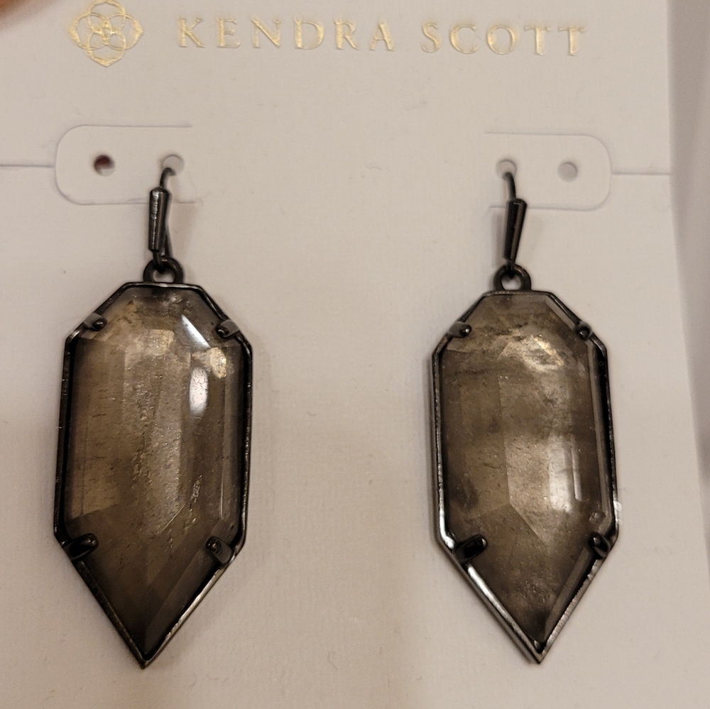 Kendra Scott Earrings Gunmetal Earrings Black Gray Mirror Rock View 5